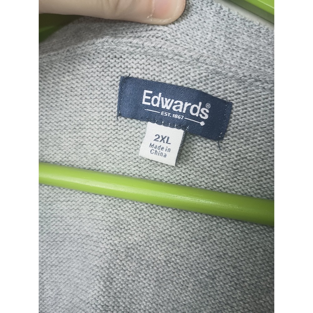 Edwards Mens Heather Gray V-Neck Button Cardigan Sweater 2XL 119-056 - Picture 3 of 5